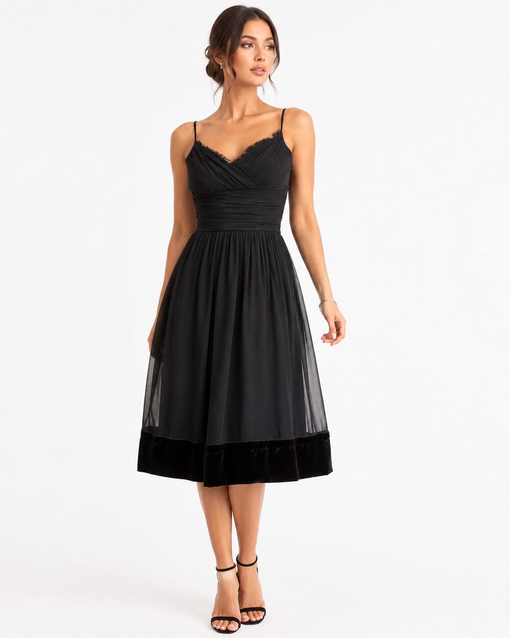 Y2K Black Silk Chiffon Cocktail Dress XS 4 Laundry Shelli Segal Empire Waist